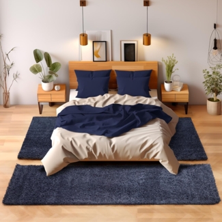 SIMPEX24 Hochflor-Bettumrandung Unicolor - Einfarbig, Höhe 30 mm, (Bett-Set, 3-tlg, Bettvorlage), Schlafzimmer Teppich Bettumrandung Läufer Set 3 teilig