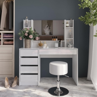 Schminktisch Sherry Weiß/Weiß Hochglanz 119.8 cm 5 Teile Vicco