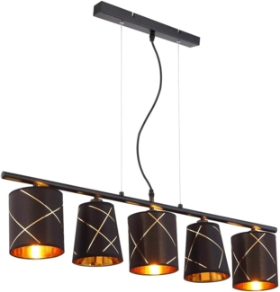 Pendellampe, Metall, Textil, schwarz, goldfarben