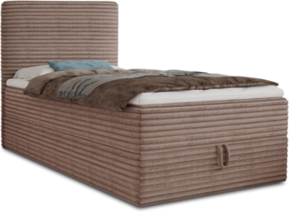 Boxspringbett Mollo Mini mit Bettkasten und Matratzentopper - Einzelbett mit Bonell-Matratze und Topper, Polsterbett in weichem Cordstoff, Bett, Schlafzimmer (Braun (Tilia 17), 120x200 cm)