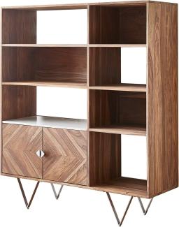 Highboard Pacino 115 cm Sheesham Natur Steinplatte Weiß Marmor