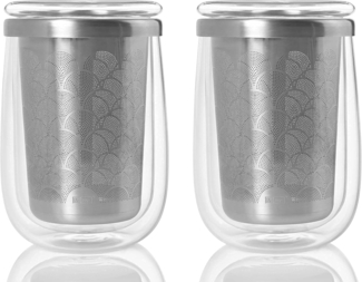 AdHoc Teeglas 2er Set Fusion Glass, doppelwandiges Borosilikatglas, mit Edelstahlfilter für losen Tee