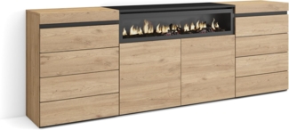 Skraut Home | Kommode mit Schubladen | Aufbewahrungsschrank | 214 x 75 x 35 cm | Für Schlafzimmer, Zimmer | Elektrokamin. | Moderner Stil | Eiche