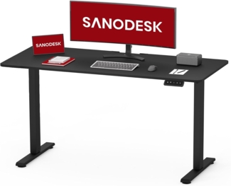 SANODESK Elektrischer Höhenverstellbarer Schreibtisch mit Tischplatte, Memory Funktion und Haken, Schreibtisch Höhenverstellbar Elektrisch für Heimbüro, Homeoffice und Hause(120x60 cm, schwarz)