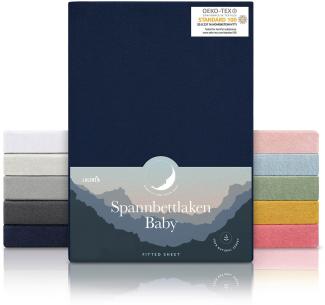 Laleni 2er-Set Spannbettlaken Stubenwagen oval 38x77 cm - Oeko-Tex Zertifiziert, 100% Baumwolle, atmungsaktives Spannbetttuch Jersey Baby, 135 g/m², Dark Ocean Blue - Blau