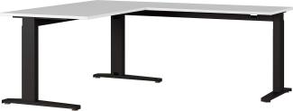 Amazon Marke - Movian höheneinstellbarer Winkelschreibtisch Arlington, für ergonomisches Arbeiten, ideal für Home Office, in Lichtgrau/Schwarz, 160 x 88 x 193 cm (BxHxT)