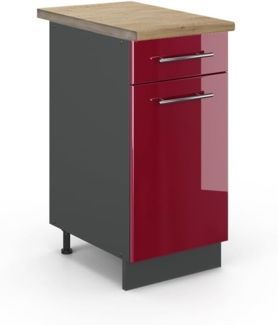 Vicco Küchenunterschrank Fame-Line, Bordeaux Hochglanz/Anthrazit, 40 cm, AP Eiche