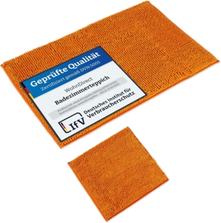 WohnDirect Badematten Set 2 teilig Orange • WC Vorleger (45x45 cm), Badematte (70x120 cm) • rutschfest waschbar Badezimmerteppich OHNE WC-Ausschnitt