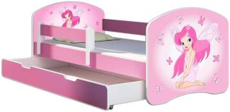 Kinderbett Jugendbett mit einer Schublade und Matratze Rausfallschutz Rosa 70x140 80x160 80x180 ACMA II (07 Rosa Fee, 80x180 cm mit Bettkasten)