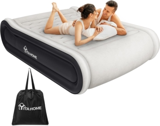 YITAHOME 2x1,5 m Deluxe Luftmatratze Selbstaufblasend 2 Personen, Luftbett mit Integriertem Kissen & Eingebauter Elektrischer Pumpe, Aufblasbare Bett mit Tasche für Gäste Heimgebrauch, Grau & Schwarz