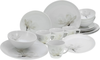 CreaTable Kombiservice Home Magnolie weiss Kombiservice 16-tlg (16-tlg), 4 Personen, Porzellan