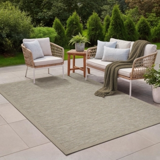 the carpet Calgary - robuster Outdoor Teppich, Flachgewebe, modernes Design, ideal für Küche und Esszimmer, Vintage-Optik, Boho-Style, auch für den Außenbereich, Beige-Grau, 160x220 cm