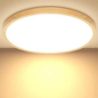 Led Deckenleuchte Deckenlampe Holzolzoptik Lampe, Flach Rund Led Lampe Decke Ø30CM 24W 3000K 2400LM Warmweiss Led Deckenlampe Wohnzimmer für Kinderzimmer Schlafzimmer Flur Bad Küche Badezimmer Keller