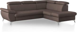 Mivano Ecksofa Gisele / Eckcouch mit Schlaffunktion, Stauraum, Armteilfunktion und Kopfteilverstellung / 256 x 83 x 209 / Kunstleder, Dunkelbraun