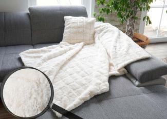 Set Wohndecke + Deko-Kissen Karo, Kuscheldecke Sofadecke Zierkissen+Füllung, flauschig Fellimitat