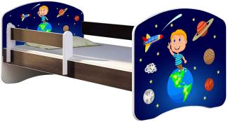 ACMA Kinderbett Jugendbett mit Einer Schublade und Matratze Wenge mit Rausfallschutz Lattenrost II 140x70 160x80 180x80 (22 Kosmos, 140x70)