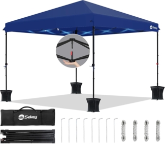 Sekey One-Touch Pop Up Pavillon 3x3 Wasserdicht Stabil Winterfest, Faltpavillon 3x3 m mit Verdickten Röhren, Partyzelt Pavillion Klappbar für Camping Festival Party, Blau