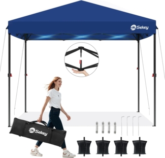 Sekey One-Touch Pop Up Pavillon 3x3 Wasserdicht Stabil Winterfest, Faltpavillon 3x3 m mit Verdickten Röhren, Partyzelt Pavillion Klappbar für Camping Festival Party, Blau