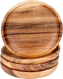 Levandeo® Dekoteller, 4er Set Runde Teller Akazie Ø15cm Holzteller Snackteller Dekoteller