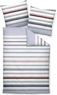 Janine J.D. Mako-Satin Bettwäsche 200x200 Streifen platin naturell blau 87094-08