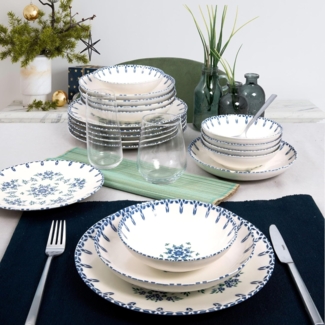 Tafelservice (24-teilig), 'GBSATN24Y4R1654', Weiß, Blau