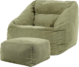 icon Sitzsack Riesen Sessel aus Cord Flauschig „Natalia" mit Hocker (Spar-Set, 1 x Sitzsack-Sessel, 1 x Fußhocker), Sitzsack XXL, Made in Germany, für Erwachsene & Kinder, für Wohnzimmer