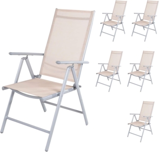 6er Set Garten Klappstuhl Aluminium - Textilen Silbergrau/Beige