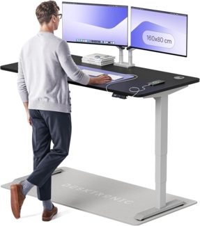 Höhenverstellbarer Schreibtisch - Höhenverstellbar Elektrisch mit Flüsterleisem Dual-Motor & Touchscreen - Hohe Tragfähigkeit - Stehtisch von Desktronic, Grau + Schwarz, 160x80 cm