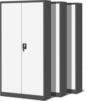 3er Set Aktenschrank C001H Büroschrank Metallschrank Stahlschrank Werkzeugschrank Stahlblech Pulverbeschichtet Flügeltürschrank Abschließbar 195 x 90 x 40 cm (anthrazit/weiß)