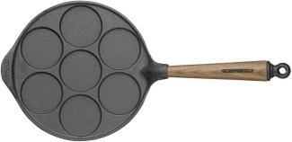 Skeppshult Pfannkuchenpfanne für 7 Mini-Pancakes Gusseisen 23 cm Walnussholzgrif - Schwarz - 20 bis 24 cm