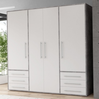 Forte 'MOKKARO' Kleiderschrank, Beton/Weiß, 206 x 200 x 53 cm