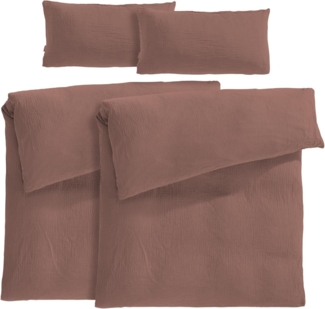 Pure Label Musselin Bettwäsche 135x200 4-teilig bestehend aus Bettbezug 135x200 cm 2er Set, Kissenbezug 40x80 cm 2er Set aus Baumwolle - Traumhaft kuschelige Bettwäsche-Sets in braun