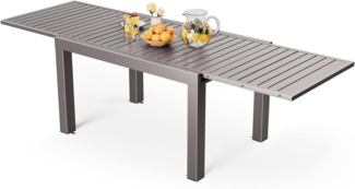 JUMMICO Aluminium Ausziehbarer Gartentisch, 130-260 cm erweiterbar, wetterfest, bis 260 cm verlängerbar, Gartentisch für Balkon, Terrasse, Garten - Braun