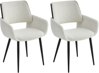 Vente-unique - Stuhl 2er-Set - Bouclé-Stoff, Eschenfurnier & schwarzes Metall - Weiß - ZURIKIA