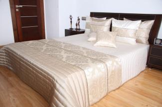 Rodnik Luxus Tagesdecke "Verona", Beige, Bettueberwurf 3 tlg Set, mit 2 Kissenhuellen, 260x240cm