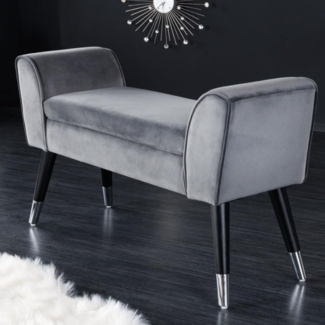 Elegante Sitzbank CAROLIN 90cm grau silber Samt Bank