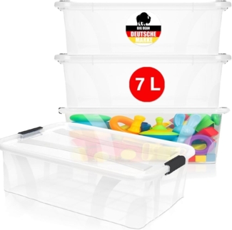 BigDean 4er Set Aufbewahrungsbox mit Deckel transparent - 7L + Clipverschluss - Stapelbox Ordnungsbox Clipbox Lagerbox Box mit Deckel Storage Boxes - Klarsichtbox mit Deckel – stapelbar
