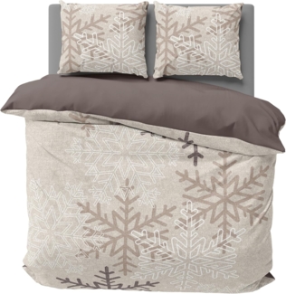 One Home Bettwäsche Winter, Biber, 3 teilig, Kristalle Schneeflocken, kuschelig flauschig warme weiche Baumwolle