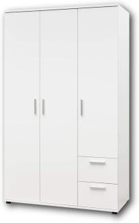 Stella Trading BIBO Eleganter Jugendzimmer Kleiderschrank 3-türig - Vielseitiger Drehtürenschrank mit viel Stauraum in weiß - 115 x 191 x 55 cm (B/H/T)