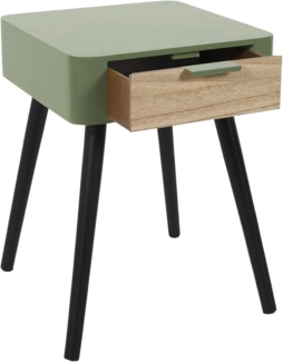 HOME DECO FACTORY Nachttisch mit 1 Schublade, Holz, Khakigrün, Schwarz, 35 x 48 x 40 cm