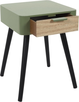 HOME DECO FACTORY Nachttisch mit 1 Schublade, Holz, Khakigrün, Schwarz, 35 x 48 x 40 cm