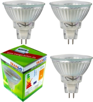TRANGO LED-Leuchtmittel, 3er Set MR16030 LED Leuchtmittel mit MR16 Fassung zum Austausch herkömmlicher Halogen Leuchtmittel MR16 I GU5.3 I G4 12 Volt 3000K warmweiß, 3 St, Glühlampe, Reflektor Lampe, LED Birnen