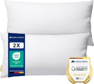 Gentle North Kopfkissen (40x80 cm groß) - 4er Set Kissen für Bett und als Dekokissen - Mit Reißverschluss für Füllung - Sofakissen - Zierkissen für Couch und Sofa - Ökotex - Waschbar bis 60° - Weiß
