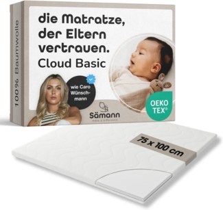 Sämann Laufgittermatratze Cloud Basic 75x100 cm - Matratze für Baby Laufstall - Baumwollbezug mit Reißverschluss für Allergiker