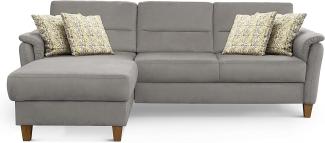 CAVADORE Ecksofa Palera / L-Form-Sofa im Landhausstil mit Federkern / 244 x 89 x 163 / Mikrofaser-Bezug, Hellgrau