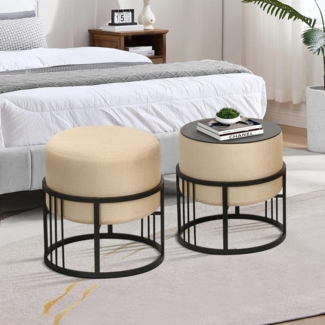 Multifunktionaler stapelbarer Sitzhocker Tas 2er Set rund Beige [en. casa]
