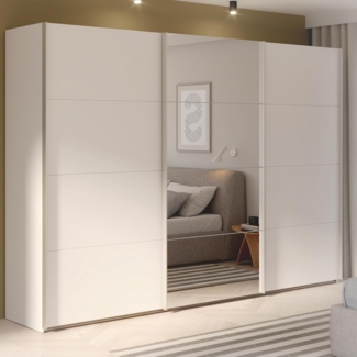 Forte 'SOPHISTISPACE' Kleiderschrank 300, 3-türig mit Spiegelfront, Einlegeböden und Kleiderstange, Holzwerkstoff Weiß, 299,8 x 210,5 x 62,9 cm