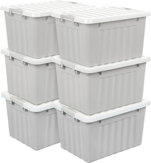 Cetomo,15L,6er-Pack, Aufbewahrungsbox mit deckel,Aufbewahrungsboxen, mit Clips, stapelbar, Wohnzimmer, Schlafzimmer. lebensmittelecht ,Verschlussclips,Neumaterial Plastik-Box grau