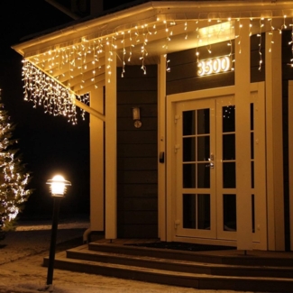 Lichterkette Außen, 14M 360er LED Lichterkette Eisregen Außen mit Timer, Weihnachtsbeleuchtung Außen, Lichterkette Außen Strom Wasserdicht mit 8 Modi Memory-Funktion für Garten, Dach, Warmweiß