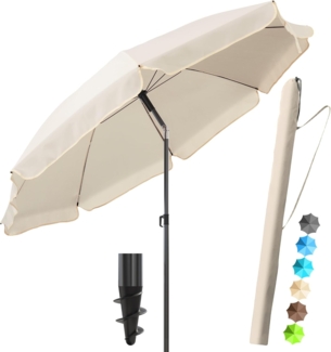 4smile Strandschirm SunnyJoy, Ø 180 cm Beige - UPF 50+ Sonnenschirm Strand mit Hülle, Sonnenschirm Balkon - Strandschirm windfest stabil, platzsparender Balkon Schirm als Ersatz für Kurbelschirm